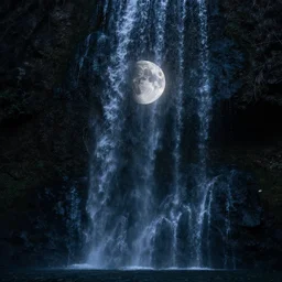 moon inside a waterfall