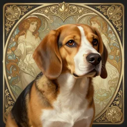 photography of a beagle, deep focus, d & d, fantasy, intricate, elegant, highly detailed, digital painting, artstation, concept art, matte, sharp focus, illustration, hearthstone, art by artgerm and greg rutkowski and alphonse mucha