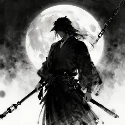 samurai ,full moon, ink ,chains
