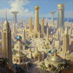 a busy and thriving city of Atlantis at the height of it's power in the style of Sylvain Sarrailh,  beautiful digital art, cinematic composition, detailed, concept art, Matt painting, oil painting, high res