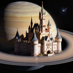 A painting of a beautiful castle on Saturn, nasa, highly realistic, photography, space, Cinematic, fantasy