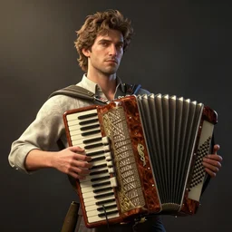 Unreal Engine render of a man with a long accordion-neck, character design