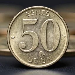 5 0 cent dollar coin, with the face of 5 0 cent, close up photo, studio photo, detailed, bokeh.