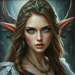 oil painting of kim kardarshian as a fantast beauty detailed elf sorceress woman in the style of michael whelan, highly detailed, 8 k, artstation