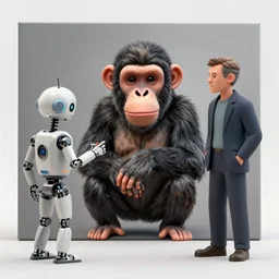 an ape painting a robot by greg rutkowski and thomas kinkade, trending on artstation, 3 d render octane