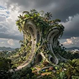 biophilic architecture, utopian, hyper real, photographic