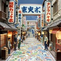 anamorphic, fuji gfx, 2 0 0 mm ; beautiful topographic film still from tokyo of wired kanji brain map scene in style of 1 9 9 0 s frontiers in miniature porcelain retrofuturism deep emboss macro design architectural art studio photography magazine kanji banner seinen manga extreme closeup portrait edition, real - life tokyo alley porcelain izakaya sign, highly detailed, eye contact, pointe poses, 8 k