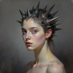 a beautiful woman with spines growing from her head, painted by artgerm and tom bagshaw, fantasy art, dramatic lighting, highly detailed oil painting