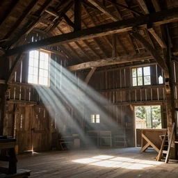 a beautifully lit barn interior, contrasty, sunlit, rays, intricate, detailed by greg rutkowski