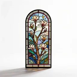 stained glass magnolia branch, studio photography, full body, isolated on a pure white background, centered, entire subject in frame, sharp focus, soft studio lighting