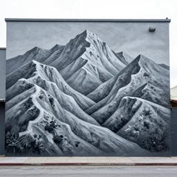 twisted mountains as a graffiti mural by lee, masterpiece, trending on artstation