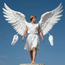 a male archangel with three pairs of white wings