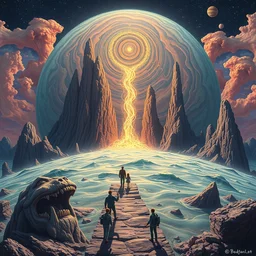 dream candy by beeple, artgerm, salvador dali, bruce pennington, frank, stella, makoto shinkai, angus mckie, alex grey, don bluth, akira toriyama, chris moore, kaja foglio, andre masson, dr. suess, brian despain, chesley bonestell. symbolism, surrealism, artstation, 8 k