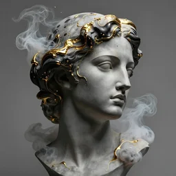 epic concept art. abstract female face silhouette mixing with black and gold liquid fluid and smoke. abstract sculpture. cloud technology. masterpiece by michelangelo. concept art, matte painting. greg rutkowski, wlop