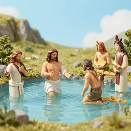 diorama of Jesus when John was baptizing on the jordan river