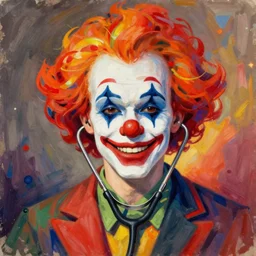 a drawing of a clown with a stethoscope, a character portrait by david firth, trending on deviantart, neoplasticism, creepypasta, freakshow, macabre