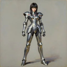 full body girl metal armor painting by gaston bussiere, yoji shinkawa