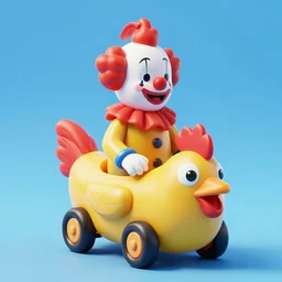 a highly detailed photorealistic 3 d render of an aaahh!!! real monsters clown on a rubber chicken car : 1 | centered, colorful, matte background : 0. 9 | by james gurney :. 8 | unreal engine, deviantart, artstation, octane, finalrender, zbrush, keyshot, concept art, hd, 8 k resolution : 0. 8