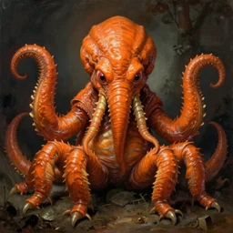 centered zoological portrait of orange cthulhu by jean - baptiste monge