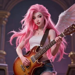 playful seraphine, from league of legends, au naturel, pink hair, new musical instruments, hyper detailed, digital art, trending in artstation, cinematic lighting, studio quality, smooth render, unreal engine 5 rendered, octane rendered, art style by klimt and nixeu and ian sprigger and wlop and krenz cushart