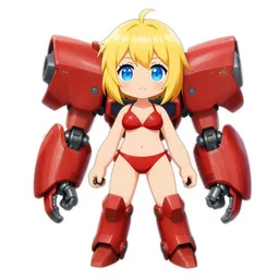 digital anime art, cute girl, red mech arms and red mech legs, blue watery eyes!!!, gold short hair!!!, red bikini, full body!!!, wlop, rossdraws