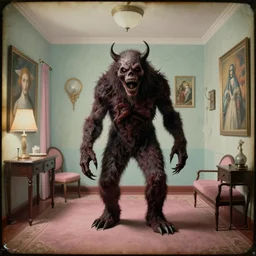 a mysterious horrible scary monster in a liminal hotel room, daguerreotype by edward hopper, by henri rousseau, by Bosch, by Pontormo, art noveau, highly detailed, strong lights, liminal, eerie, Bright pastel colors, octane render, 8k,