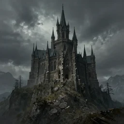 a single gothic castle on top of a mountain ross tran matte painting fantasy specular lighting trending on artstation