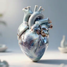 a cybernetic heart made from porcelain, insane reflexions, daylight, peaceful, 8 k, ambient occlusion, sub surface scattering, octane render,