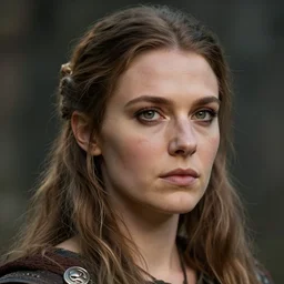 head and shoulders portrait of a barbarian, female, high fantasy, dnd, face details