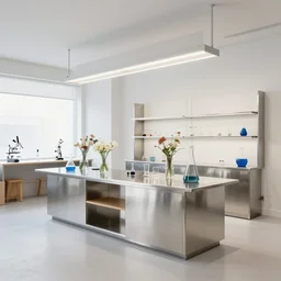minimal science labotory by flower retail shop made of stainless steel and wood designed by jonathan ive, bluebottle interior