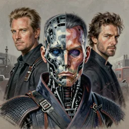 realistic portrait beautiful painting from scene in terminator merged in 1 3 assassin movie, terminator robot is samurai, horror, created by thomas kinkade and gustave courbet, fine draw, high detailed, fine lighting, smooth draw, no anomaly.