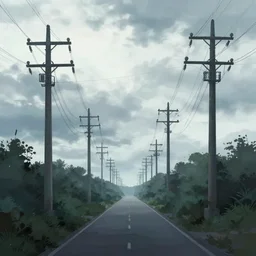 heaven path surrounded by power-lines inspired by serial experiments lain scenery overcast sky pixiv scenery art inspired by magical fantasy