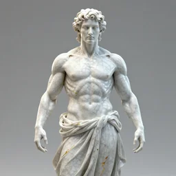statue of white marble with gold veins of strong attractive futuristic cybernetic man adonis posing, hyper realistic, transhumanism, perfect symmetrical body, perfect symmetrical face, hyper detailed, octane render blender, 8 k
