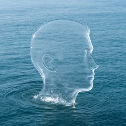 water artwork manipulation in the shape of a human head on the ocean, in the style of johnson tsang, ray tracing, sharp focus, realistic water, long shot