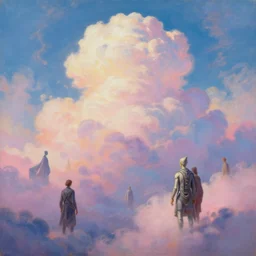 pastel cloud tech utopia, spiritual, tim hildebrandt, wayne barlowe, bruce pennington, donato giancola, trending on artstation, cinematic composition, beautiful lighting, hyper detailed, 8 k, oil on canvas