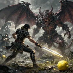 Dark Souls 4, fighting a demon with a lemon sword