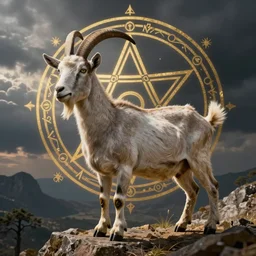 Vitruvian goat, pentagram, occult symbols