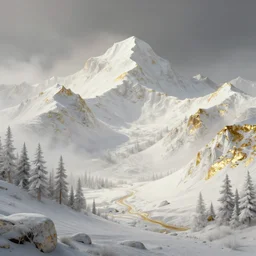 a retrowave style artwork of white mountains national park, a land of the dead, divine, hazy, volumetric lighting, spacetime bending, very detailed, serene, gold accents, washed out colors, beautiful artwork, master level composition, raytracing