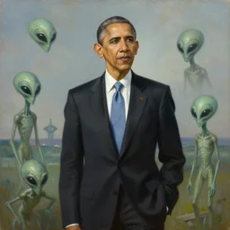 Barack Obama leads the French Revolution (1789) against invading aliens, oil on canvas, 1882. Epic, grandiose, scale