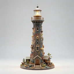 distant photo still of solarpunk elaborate, complex miniature lighthouse sculpture by artist takanori aiba, 8 k, highly detailed, intricate, studio lighting bright ambient lighting key light, 8 5 mm f 1. 8