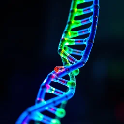 dna using bright blue green and red colors
