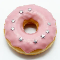 shiny dripping glazed pastel pink donut with silver star star sprinkles