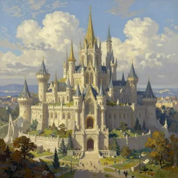 a landscape of a big and structured fantasy kingdom city by Maxfield Parrish, digital art 8k, trending on artstation