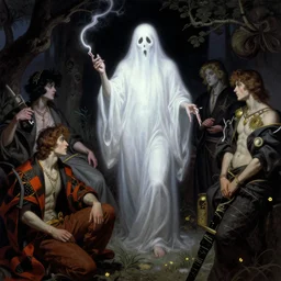 kabuki ghost by wayne barlowe, gustav moreau, goward,  Gaston Bussiere and roberto ferri, santiago caruso, and austin osman spare, ((((occult art))))
