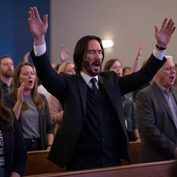 cinematic still of John Wick attending a Hillsong church service in John Wick (2009). modern worship singing. dynamic lighting. shallow depth of field, cinematic