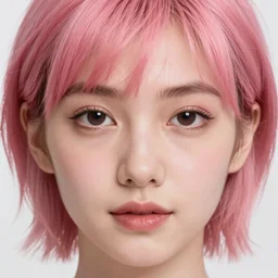face portrait of a young woman with a heart - shaped face and dark eyes and short pink spiky hair, highly detailed, digital art