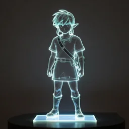 a clear laser glass sculpture of link, laser glass art.