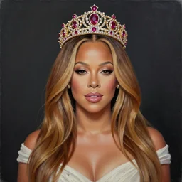 palette knife oil painting portrait of mariah carey, a queen - with gold tiara with rubies and diamonds, woman in white dress and australian aboriginal body paint, concrete balcony, nightclub, artstation trending, artgerm, any racial background, deviant art, hipster, octane, substance, art history 8 k
