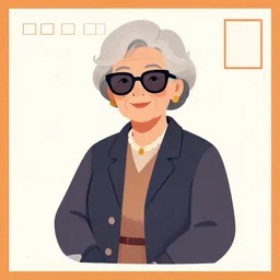 Clipart of a Trendy grandmother in the style of an illustrated postcard