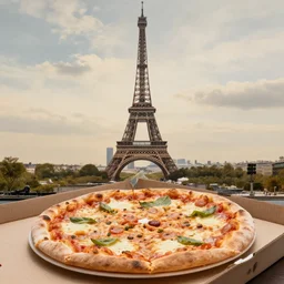 Paris on top of a pizza, in the style of the Hudson River School